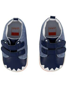 Carters Infant Shark Shoes 0-3 Months Blue Multi Velcro Strap Baby Sneakers